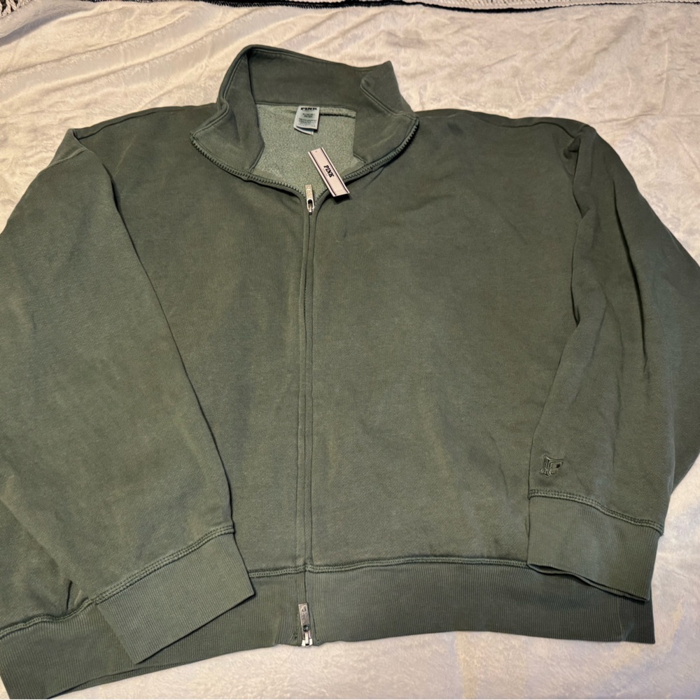 PINK Victoria's Secret Women’s Olive Green Full-Zip Sweatshirt